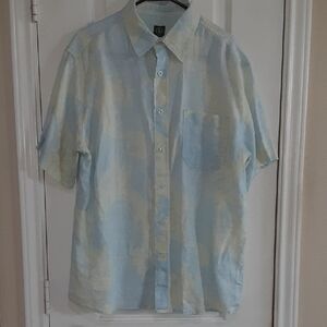Aigle Light Blue and Cream Casual Linen Button Down Shirt